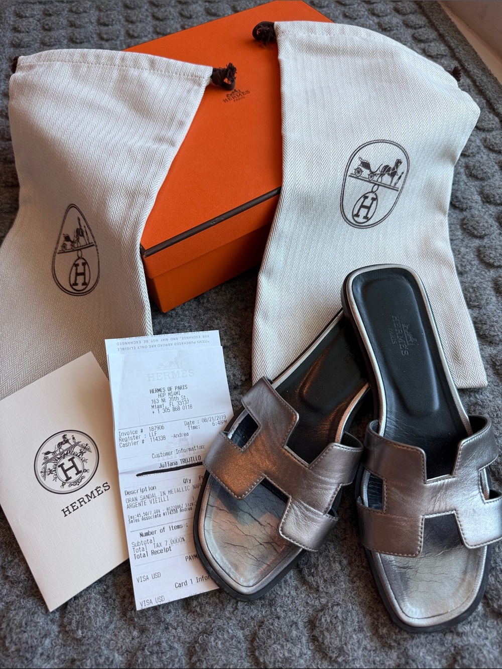 Pre-Owned Authentic Hermes Oran Sandal Silver Metallic Size 36 - Picture 15 of 15